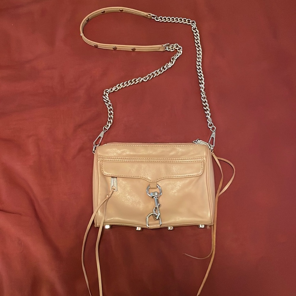 Rebecca Minkoff small beige crossbody bag.
